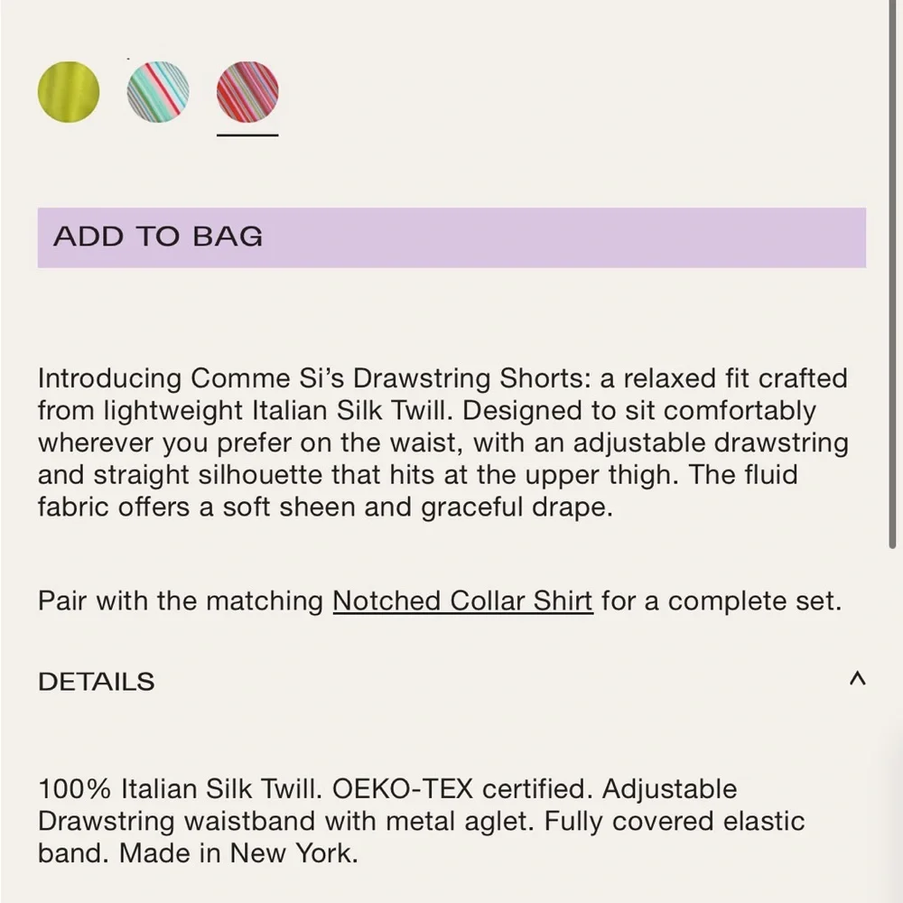 Comme Si THE DRAWSTRING SHORT, SILK TWILL SEDONA STRIPE size small - Picture 5 of 5